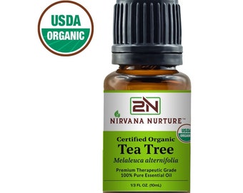 Tea Tree Essential Oil, USDA Certified Organic, 100% Pure, Premium Therapeutic Grade, Undiluted, Aromatherapy Diffuser, Skin Care, Hair Care