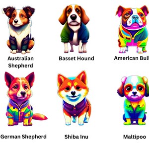 Watercolour cartoon dog posters, stickers.