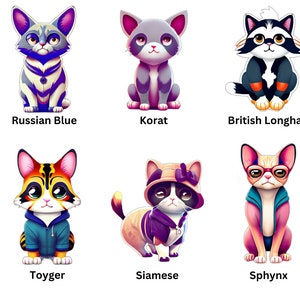 Gatos de dibujos animados de acuarela, pegatinas PNG de gatos, pancarta de gato,