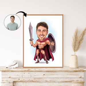 Caricatura personalizada de super-herói: ilustração personalizada de retrato de herói, arte de superpotência sob medida, presente exclusivo para ele, desenho animado personalizado vibrante.