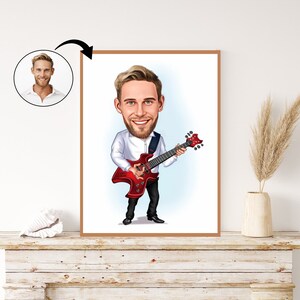 Custom Guitar Caricature: Personalized Guitar Portrait Illustration, Bespoke Guitar Art, Unique Gift for Him, Vibrant Custom Cartoon