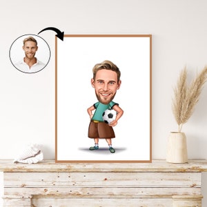 Custom Football Player Caricature: Personalized Male Football Portrait Illustration, Bespoke Soccer Art, Unique Gift for Hir, Custom Cartoon