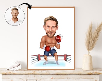 Custom Boxing Enthusiast Caricature - Personalized Boxer Portrait Illustration Gift