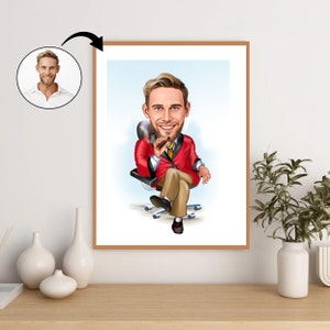 Custom Boss Man with Cigar Caricature - Personalized Executive Portrait Gift for Him. Leadership Gift, Executive Charisma, Business Art.