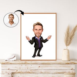 Custom Business Man Caricature - Personalized Executive Portrait Gift for Him. Professional Distinguished, Whimsical Business Art Keepsake.
