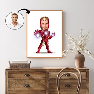 Custom Iron Man Caricature - Personalized Superhero Portrait Gift - Unique Comic Book Illustration for Him, Caricature gift for him.