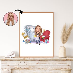 Custom Cleaning Lady Caricature - Personalized Housekeeping Gift for Her - Unique Home Appreciation Illustration, Caricature gift for her.