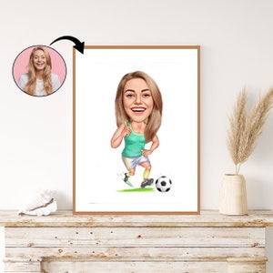 Custom Woman Soccer Player Caricature - Personalized Athletic Portrait Gift for Her. Sports Enthusiast, Soccer Passion, and Whimsical Player