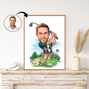 Personalized Caricature, Golf Art, Custom Portrait Illustration, Golf Gift Ideas, Unique Gift For Him, Golfer Art, Unique