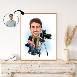 Benutzerdefinierte Fotograf Karikatur: Personalisierte Kameraporträt-Illustration, maßgeschneiderte Fotografiekunst, einzigartiges Geschenk für ihn, benutzerdefinierte Karikatur