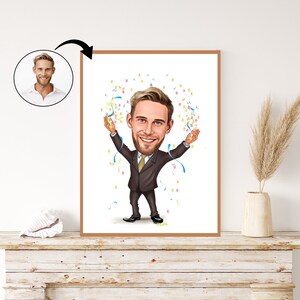 Custom Business Man Celebration Caricature - Personalized Success Portrait Gift for Him. Success Celebration, Triumphant Moment Business Art
