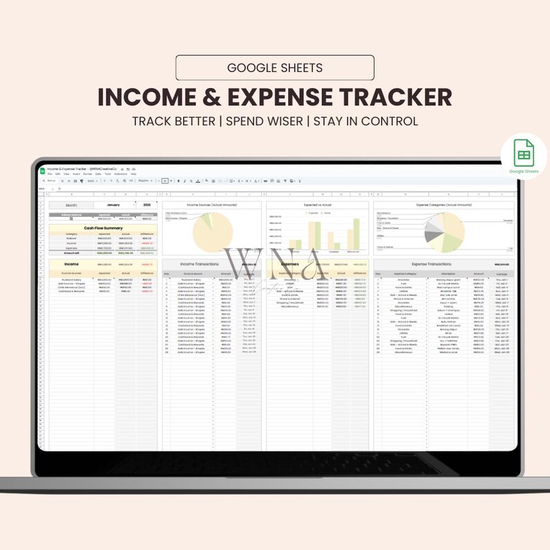 Income & Expense Tracker | Google Sheets Template | Easy Budget Planner ...