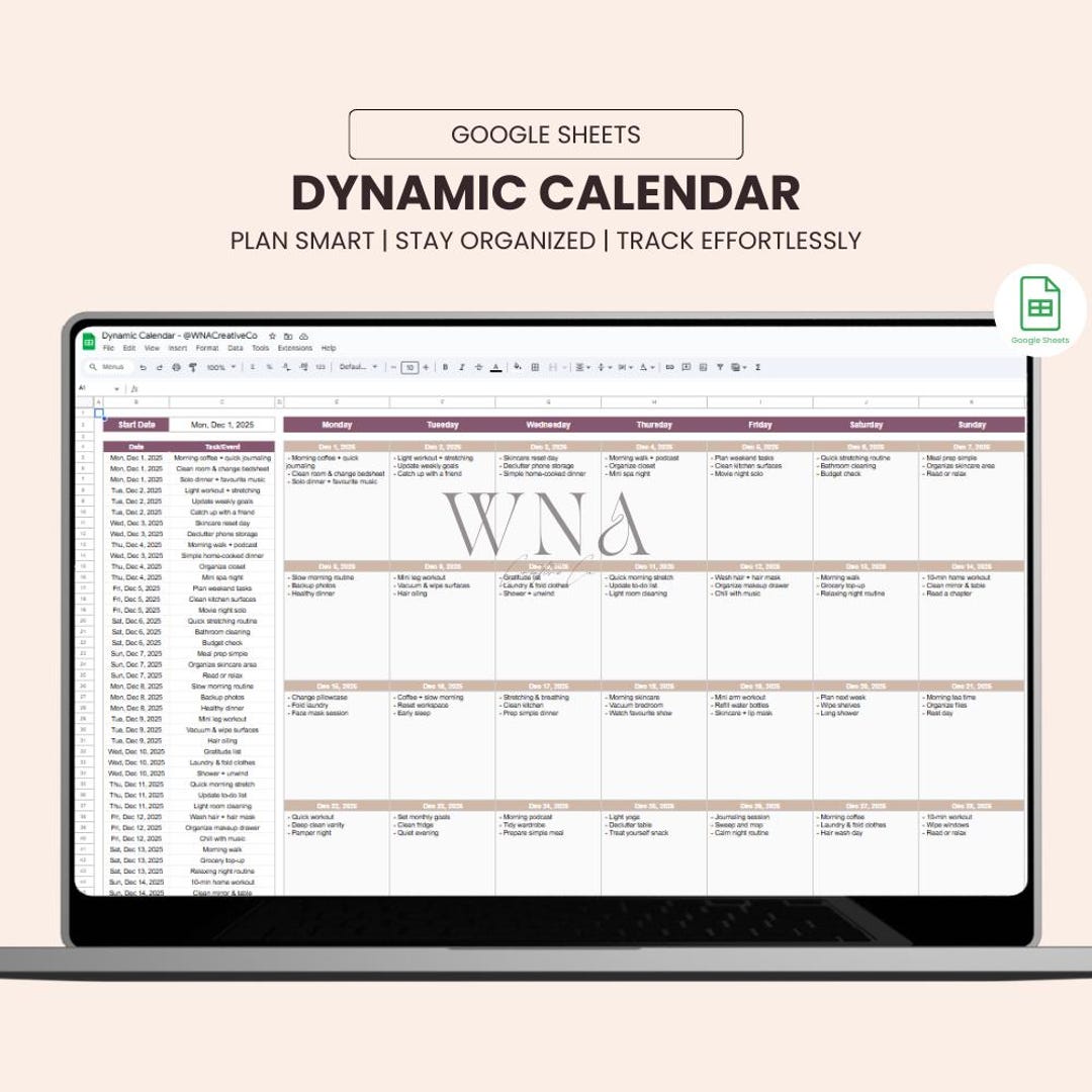 Dynamic Calendar | Google Sheets Template | 35-day Calendar | Auto-fill ...