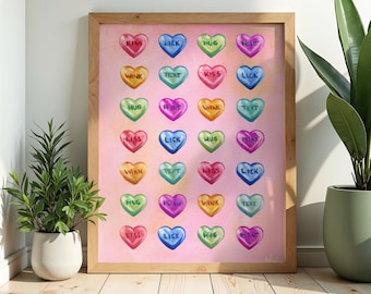 Serca z cukierków | Fizyczny wydruk oryginalnego dzieła, bez ramki | Zalotne i kwitnące