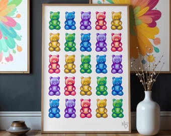 Osito de goma / Impresión física de la obra de arte original, sin marco / Arte pop colorido