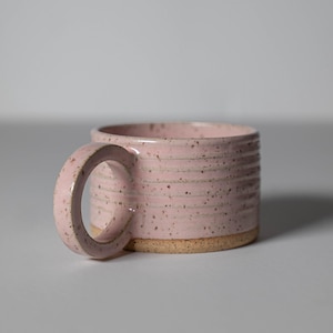 Handmade ceramic mug, minimalist cup, pink mug, glossy cup, big handle, xl handle, cup design, contemporary ceramics, coffee cup, coffee mug