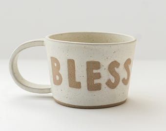 Taza de gres hecha a mano, taza de cerámica bendecida, taza xl