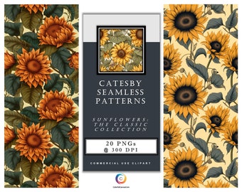 Catesby Seamless Patterns – Sunflowers: The Classic Collection – A set of 20 Digital Art PNG Seamless Tile images inspired by Mark Catesby