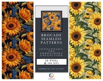 Brocade Seamless Patterns - Sunflowers: The Embroidery Collection -  20 Digital Art PNG Seamless Tile images inspired by Alphonse Mucha