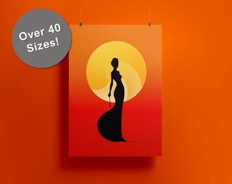 Fuego de la Noche - Fire of the Night Digital Art Print, Spanish flair, Flamenco dance, Silhouette artwork, Passionate, Sunset, Setting Sun