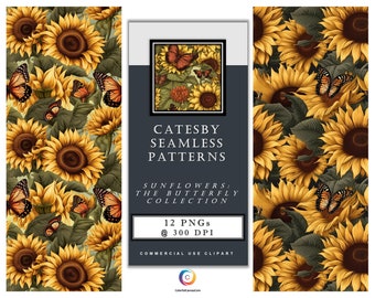 Catesby Seamless Patterns – Sunflowers: The Butterfly Collection – Set of 12 Digital Art PNG Seamless Tile images inspired by Mark Catesby