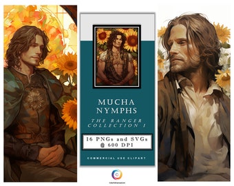Mucha Nymphs: The Ranger Collection 1 – Set of 16 Digital PNG & SVG Art Images in Alphonse Mucha Art Nouveau Style. Digital Instant Download