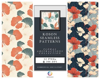 Koson Seamless Patterns – Floral Abstractions Collection – A set of 12 Digital Art Images inspired by Ohara Koson. Instant Digital Download