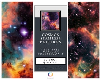 Cosmos Seamless Patterns – Celestial Nebulas Collection 3 – A set of 20 Digital Art PNG Images. Instant Digital Download