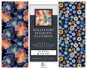 Millefiori Seamless Patterns – Floral Abstractions Collection – A set of 22 Digital Art PNG Images. Instant Digital Download