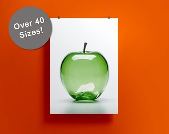Glass Apple Art Print, Green Apple Art Printable, Glass apple print, Kitchen Decor, Fruit Print, dining room art, kitchen art, apple poster