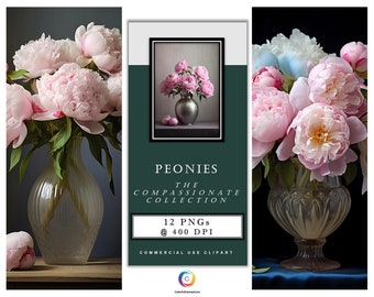 Peonies – The Compassionate Collection – A set of 12 Digital Art PNG images. Floral Bouquets. Instant Digital Download