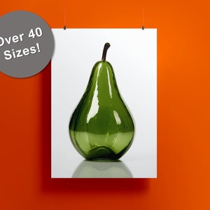Recycled green glass pear printable, Pear Art,Kitchen Decor, Fruit Print, dining room art, kitchen art, Pear-shaped, eco-inspired printable