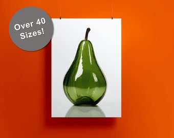 Recycled green glass pear printable, Pear Art,Kitchen Decor, Fruit Print, dining room art, kitchen art, Pear-shaped, eco-inspired printable