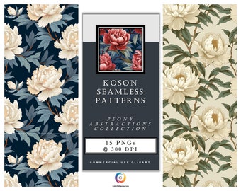 Koson Seamless Patterns – Peony Abstractions Collection – A set of 15 Digital Art Images inspired by Ohara Koson. Instant Digital Download