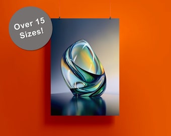 Glass Bowl Sculpture Digital Printable Art, Colorful art print, colored glass, modern home decor, vibrant art, abstract sculpture print
