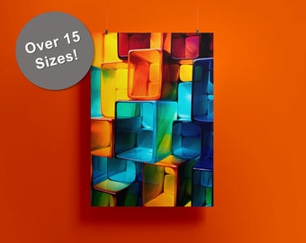 Abstract Glass Cubes No.2 Digital Printable Art, Colorful geometric art print, Colored glass cubes, modern home decor, vibrant art, rainbow