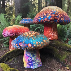 Psychedelic Multicolor Mushrooms In The Forest