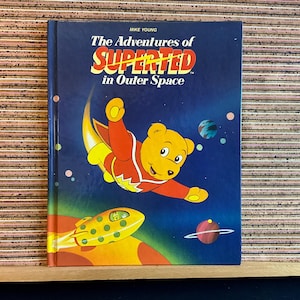 Las aventuras de Superted en el espacio exterior de Mike Young - 1.ª edición estadounidense, primera impresión, libro infantil ilustrado de tapa dura, Random House, 1985
