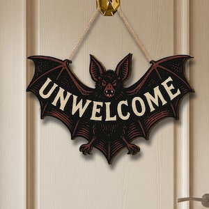 Funny Gothic Bat Door Sign: Spooky Halloween Wooden Plaque