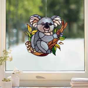 Koala Stained Glass Acrylic Window Hangings, Faux Stained Glass, Stained Glass Inspired Art, Gift For Her, Home Decor