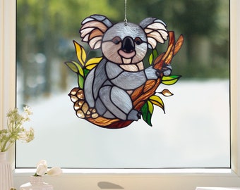 Koala Stained Glass Acrylic Window Hangings, Faux Stained Glass, Stained Glass Inspired Art, Gift For Her, Home Decor