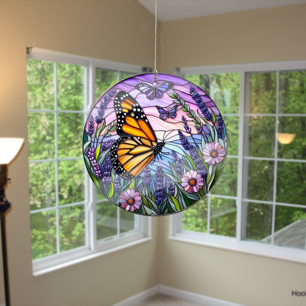 DiuDiuLYU Dragonfly Stained Glass Window Hangings, Stained Glass Decorations,Dragonfly Suncatcher For Indoor Garden Window Home Decor Dragonfly Gifts For Grandma,Mom