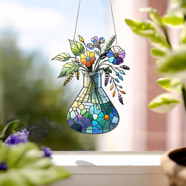 Blumenflasche ACRYLIC Fensterbehang, Wissenschaftler Mutter Geschenk, Geschenk für Wissenschaftler, Labor Woche 2024, Wissenschaftler Wertschätzung, Chemie-Liebhaber