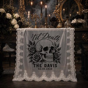 Custom Gothic Lace Table Sign, Skull Rose Wedding Reception Banner image 10