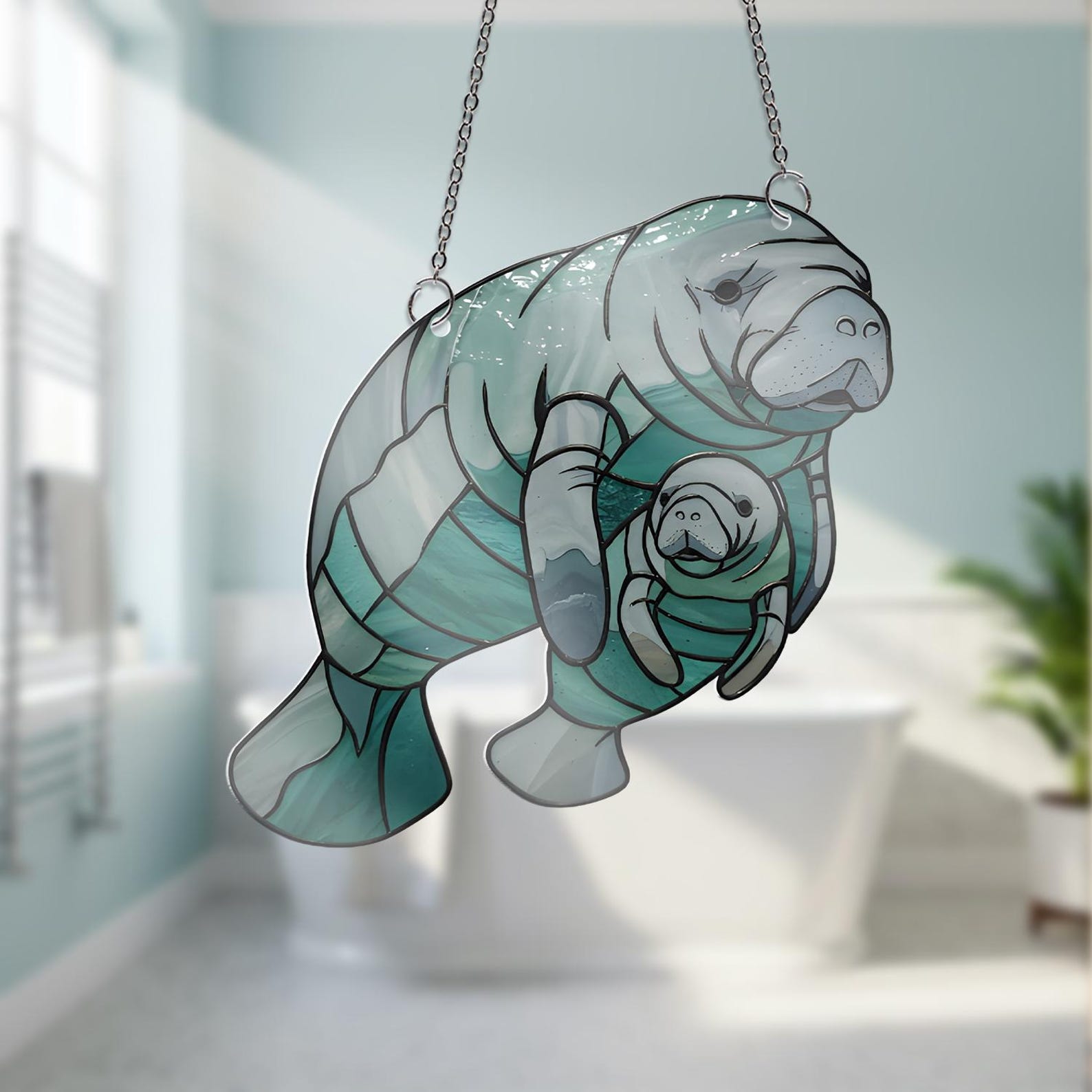 Manatee Mom and Baby Acrylic Suncatcher: Ocean Animal Window Hanging - Etsy