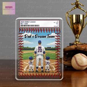 Bloc acrylique personnalisé sur le thème des cartes à collectionner pour papa et baseball - Cadeau pour la fête des pères des enfants - Souvenir sportif personnalisé - Présentoir de la Dream Team de papa