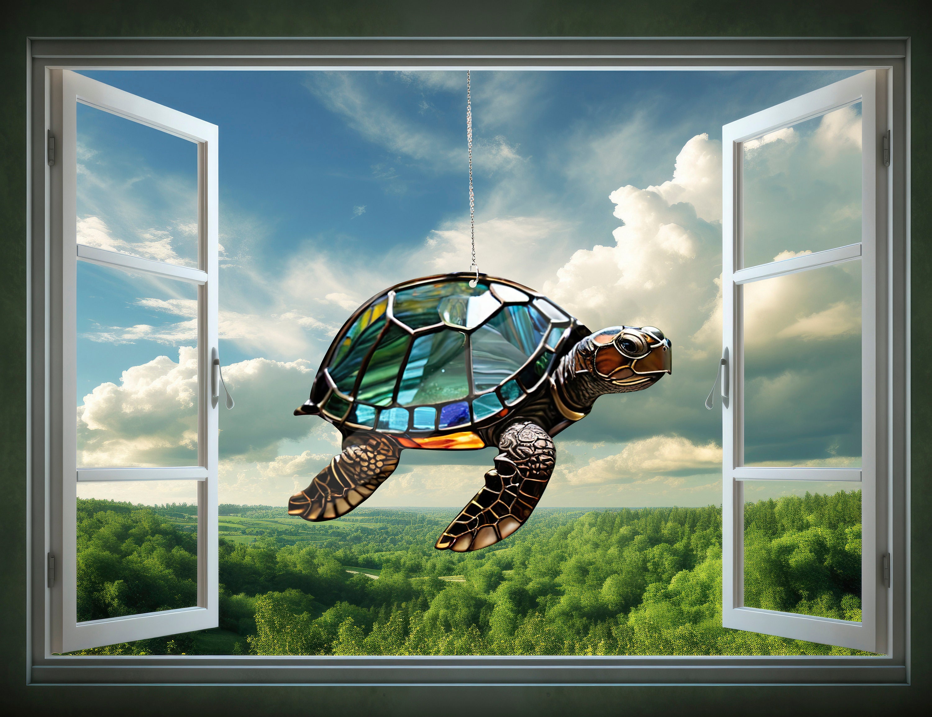 タートルフェイクステンドグラスアクリル窓吊り下げ - Etsy 日本