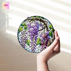 WIsteria GLASS Suncatcher Hanging, Grandma Mom Birthday gift , WIsteria field lover, WIsteria Flower suncatcher Mother&#39;s day gift set 2025