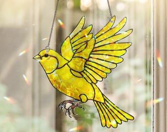 Yellow Canary Bird Suncatcher: Holographic Acrylic Window Ornament