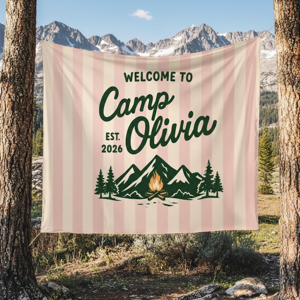 Custom Camp Bachelorette Tapestry Personalized Camp Banner Wall Hanging Outdoor Theme Decor